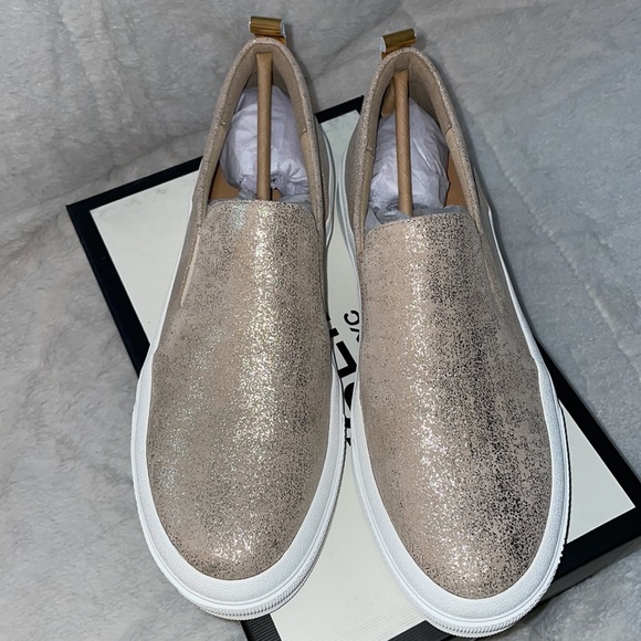 NWT J/SLIDES GIA Light Gold Metallic Suede Sneaker - Picture 8 of 14